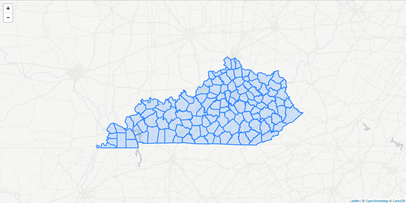 Map of Kentucky counties with data loaded from external GeoJSON